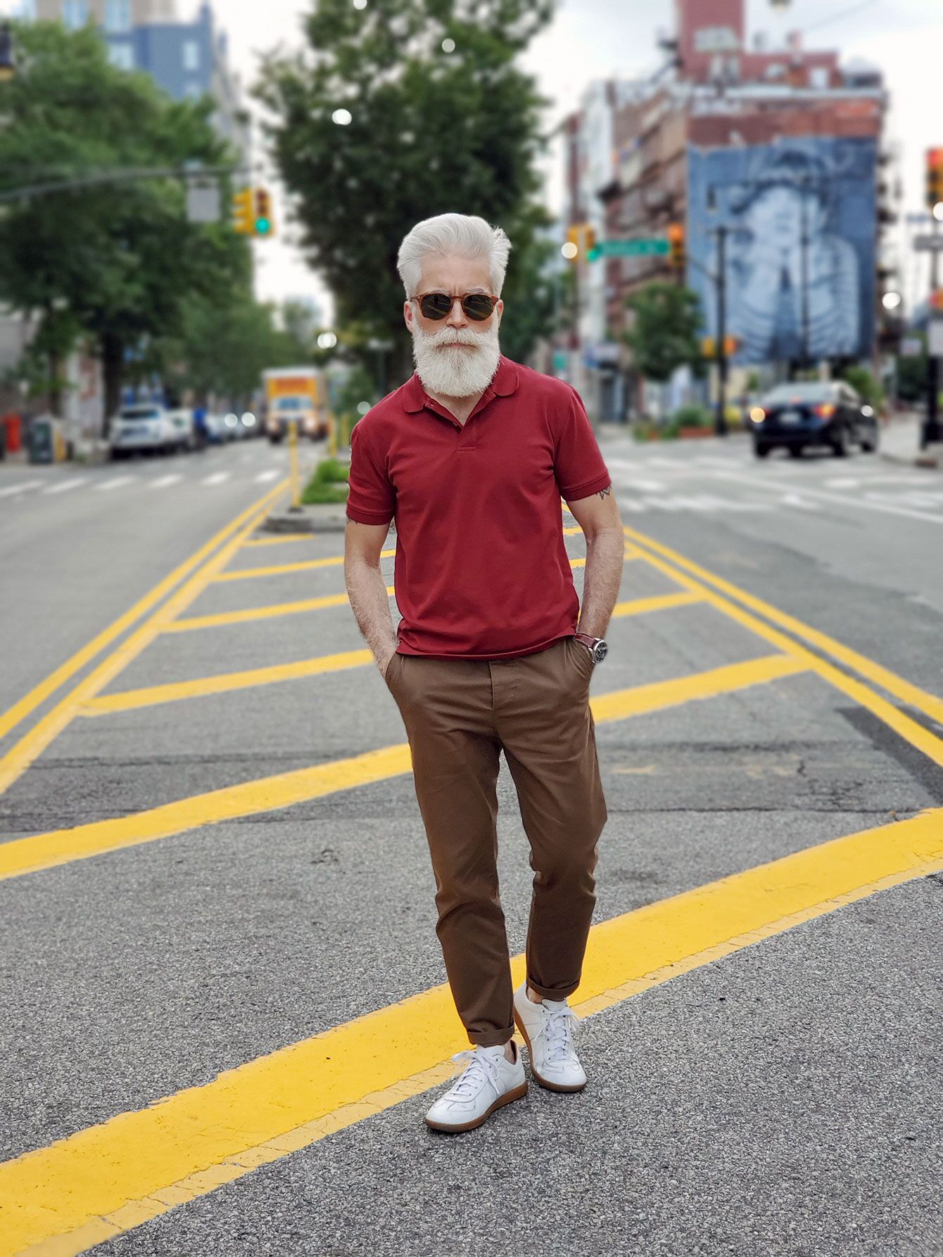 Burgundy Polo with Brown Chinos 1